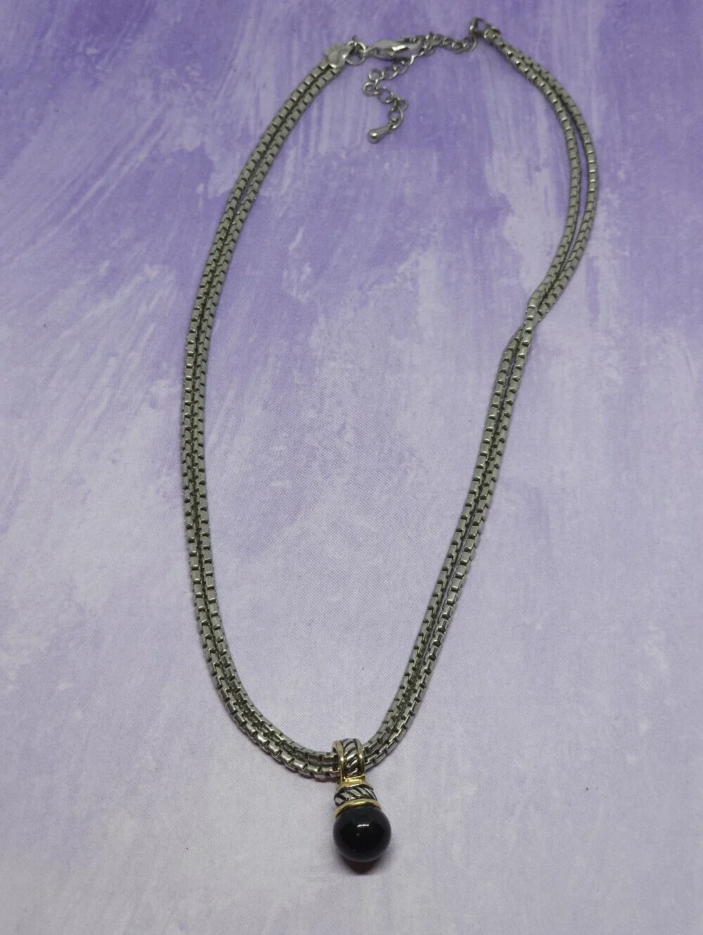 Premier Designs Double Strand Necklace With Enhanced Polished Black Bead Pendant